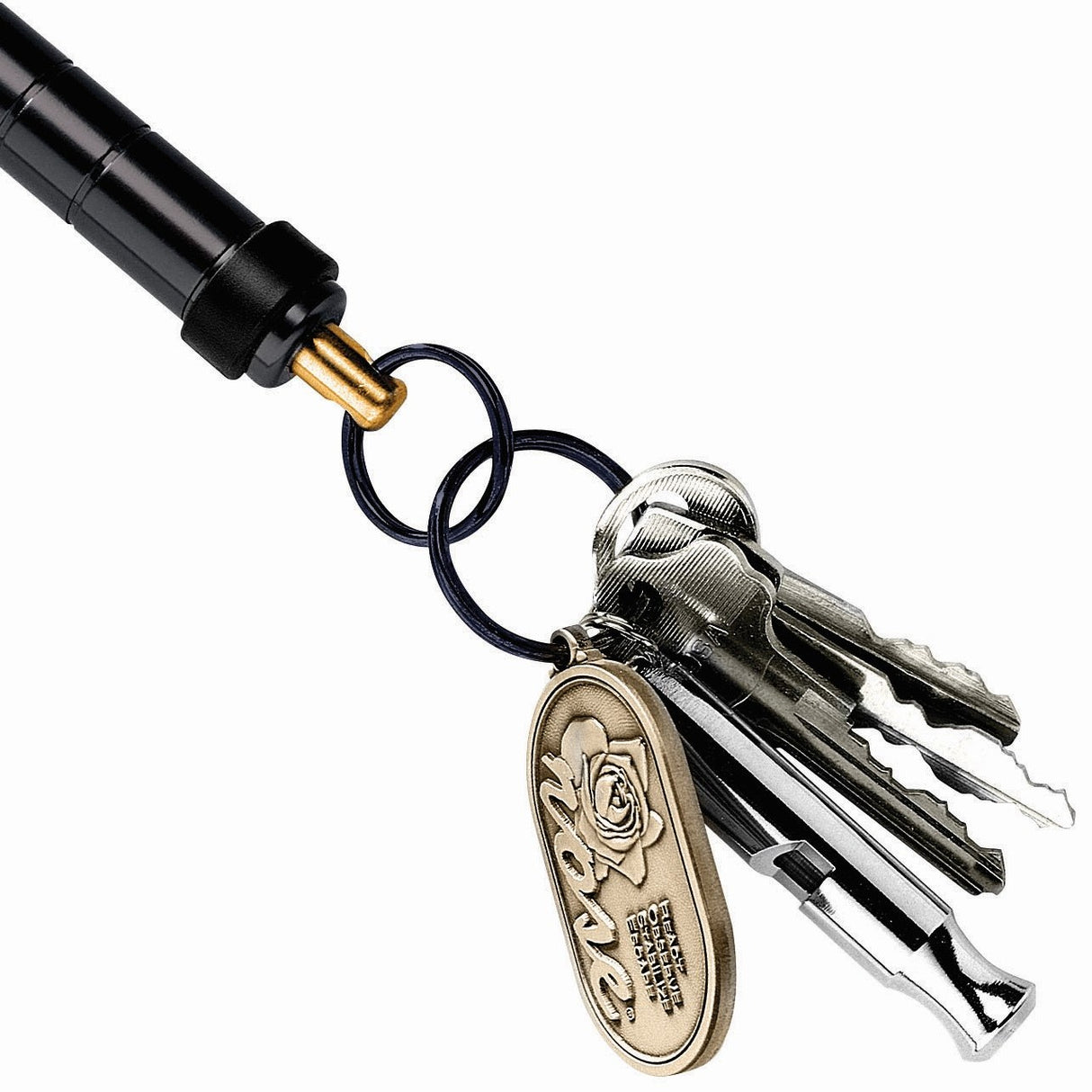 ASP Metro Defender D2 Keychain Pepper Spray Baton with keys attached to the detachable keyring