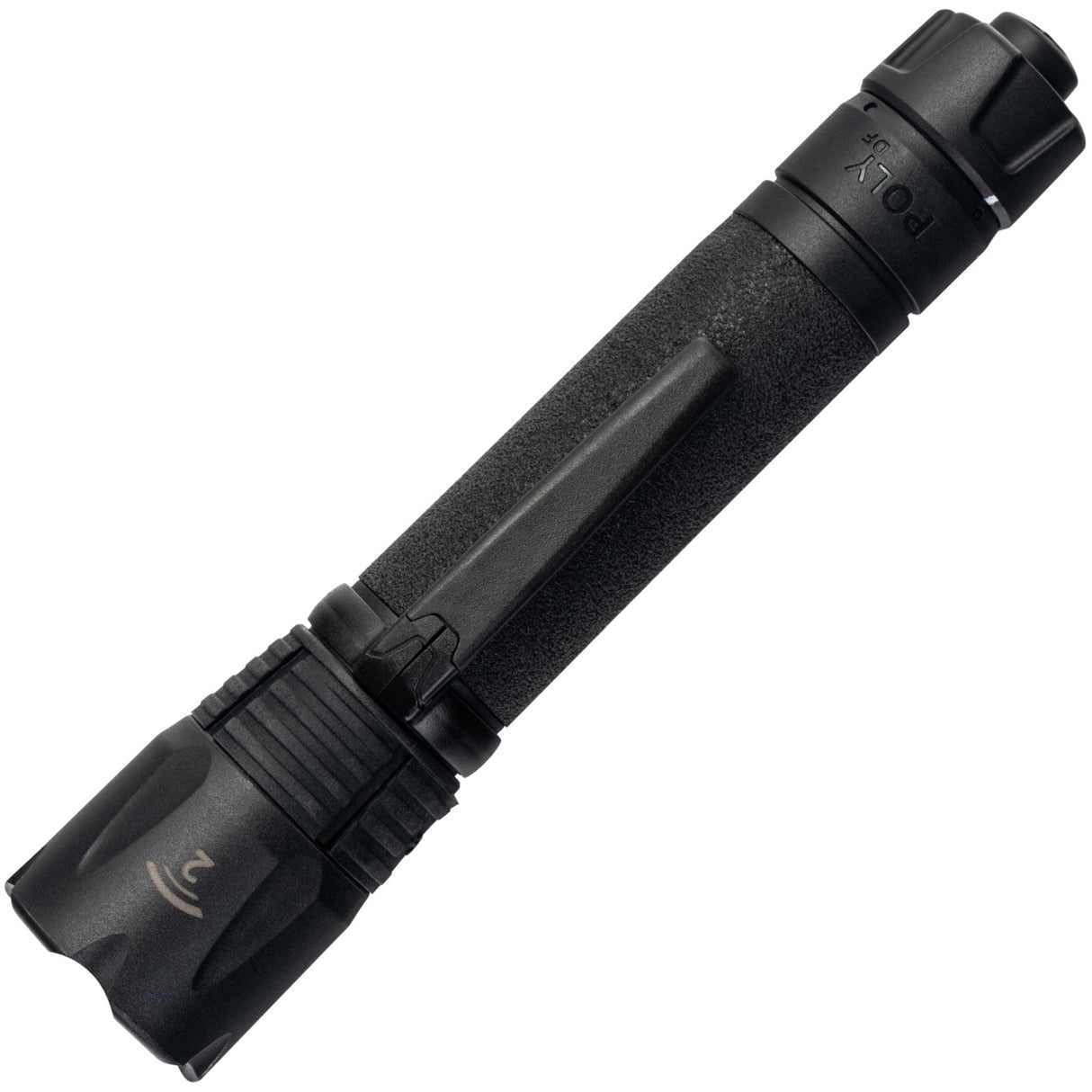 A different view of ASP Poly DF Police Duty Rechargeable LED Flashlight showing its metal clip