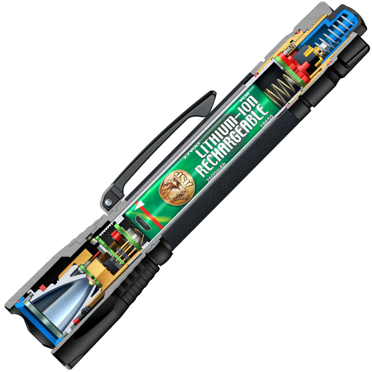 A digital illustration of an inside component of ASP Poly DF Police Duty Rechargeable LED Flashlight