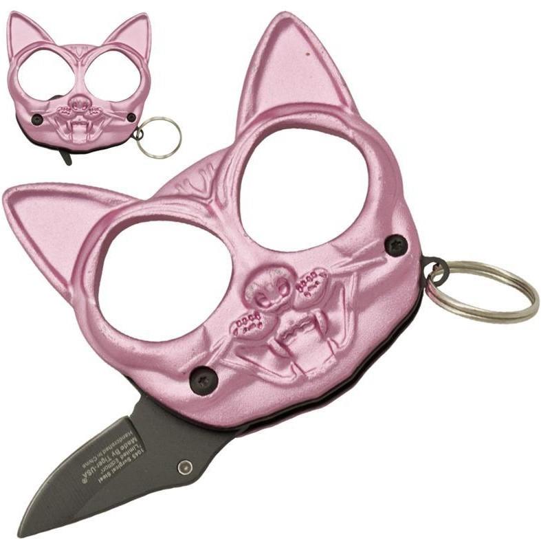 Mini Metal Kitty Cat Keychain Knuckle Weapon & Knife