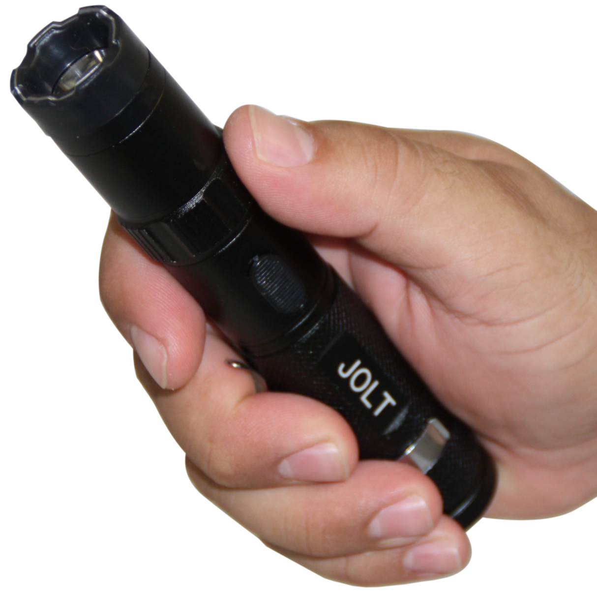 JOLT Police Tactical Rechargeable Stun Gun Flashlight in hand