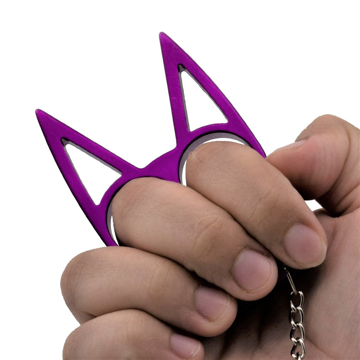 Hand holding a WeaponTek Cat Keychain Self-Defense Metal Knuckle Weapon