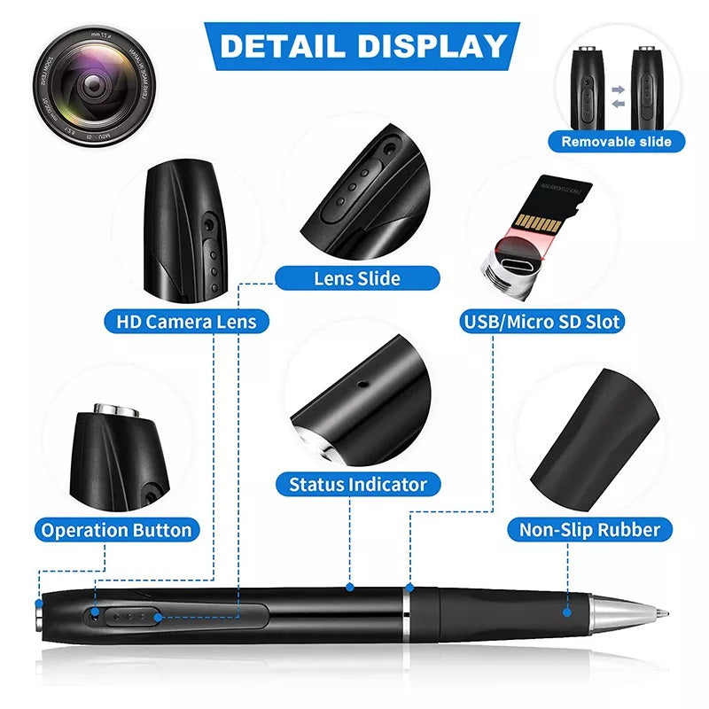 Spy pen camera details and feature graphic