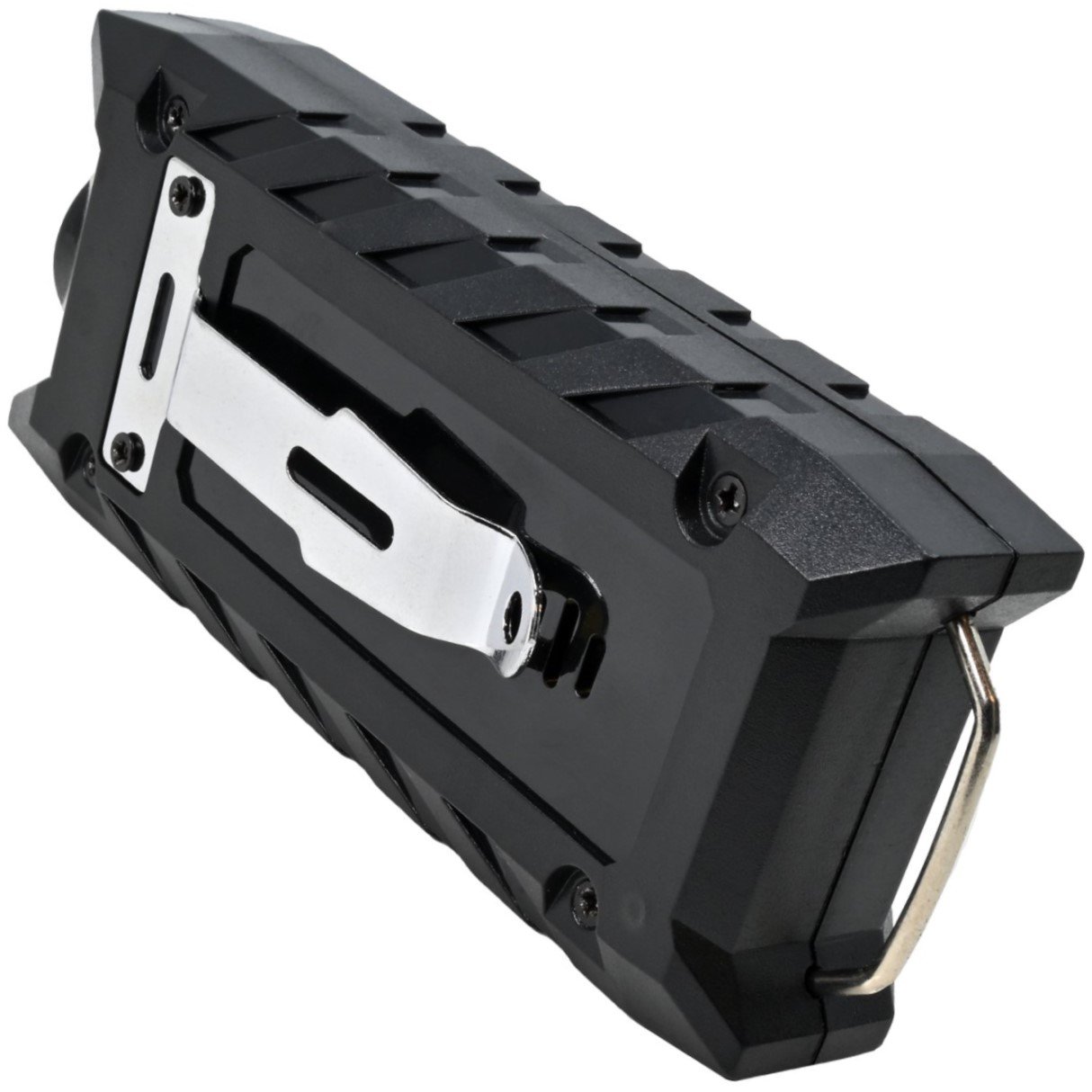 Backview of JOLT 3-N-1 SafeKeeper LED Personal Alarm Stun Gun 92M showing its metal clip