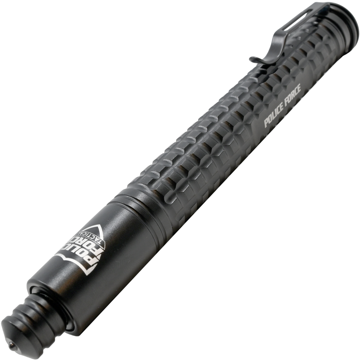 16" Police Force Tactical Push Button EZ Close Expandable Steel Baton in a collapsed form