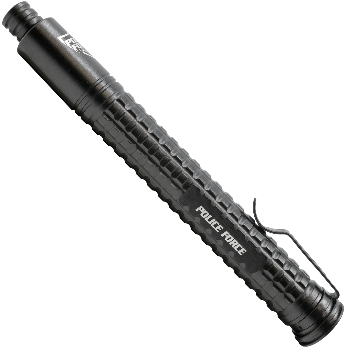 16" Police Force Tactical Push Button EZ Close Expandable Steel Baton in a collapsed form