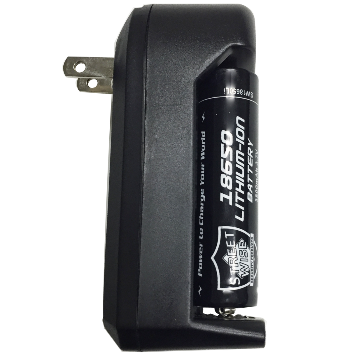 Side view of battery charger of 6 inch Police Force Tactical L2 LED Flashlight