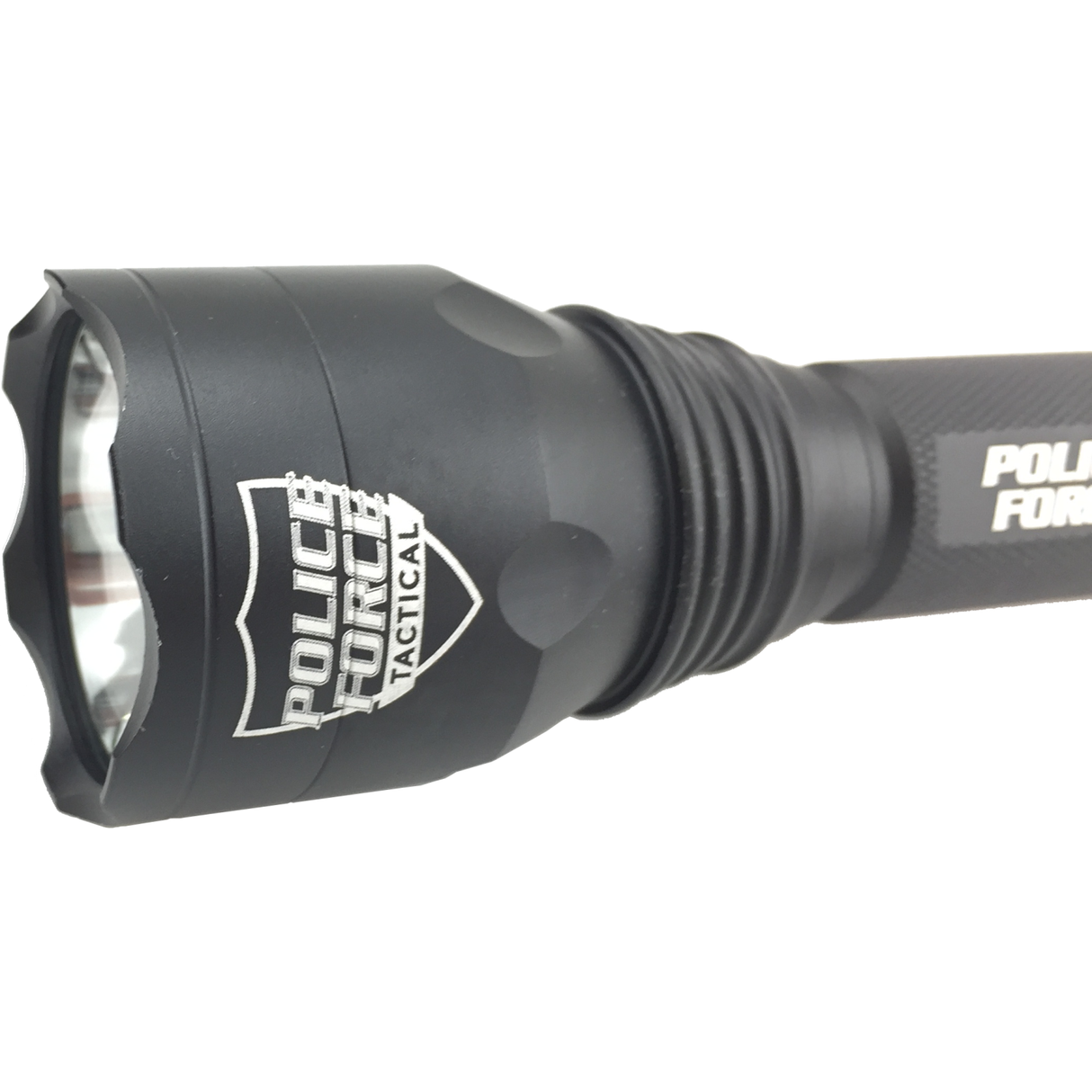 Close up view of 6 inch Police Force Tactical L2 LED Flashlight