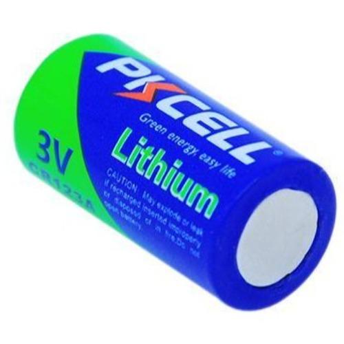 PKCELL 3V Hi-Energy Lithium CR123A Battery in color blue and green