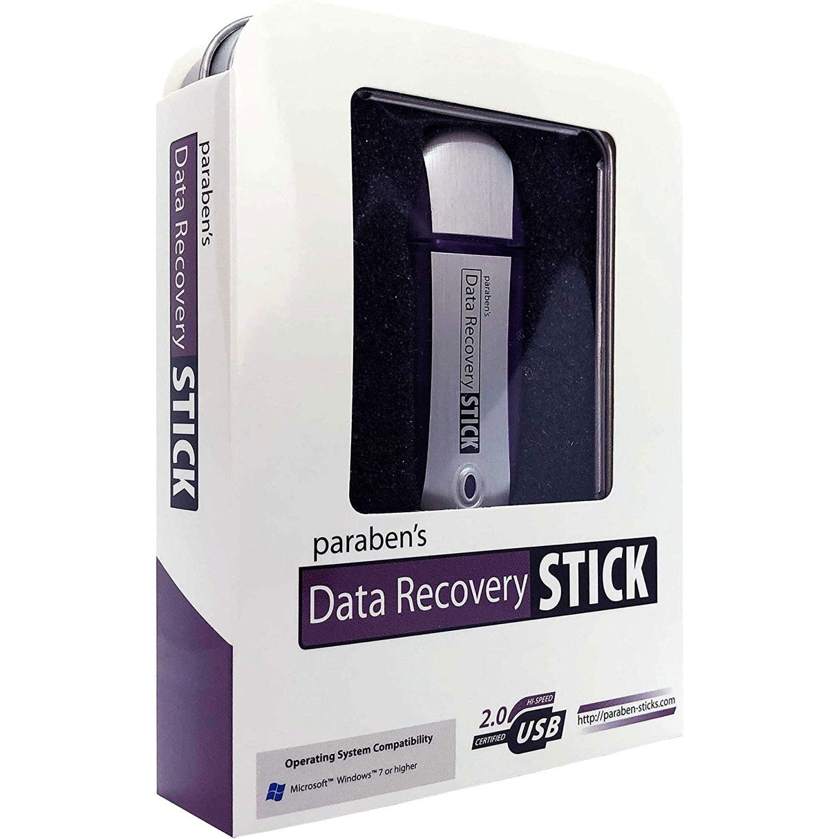 Purple Paraben Windows OS File & Data Recovery USB Stick in a packaging