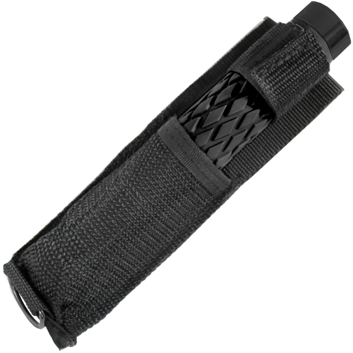 A 16" Police Force Tactical Expandable Solid Steel Baton inside a black holster