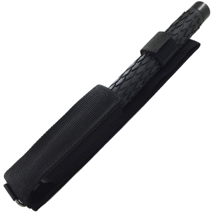 A 31" Police Force Tactical Expandable Solid Steel Baton inside a black holster