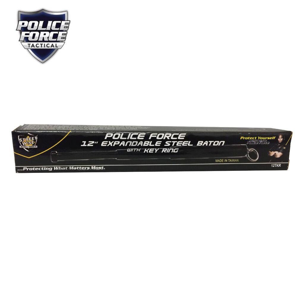 Police Force Tactical Expandable Steel Keychain Baton 12" in a packaging