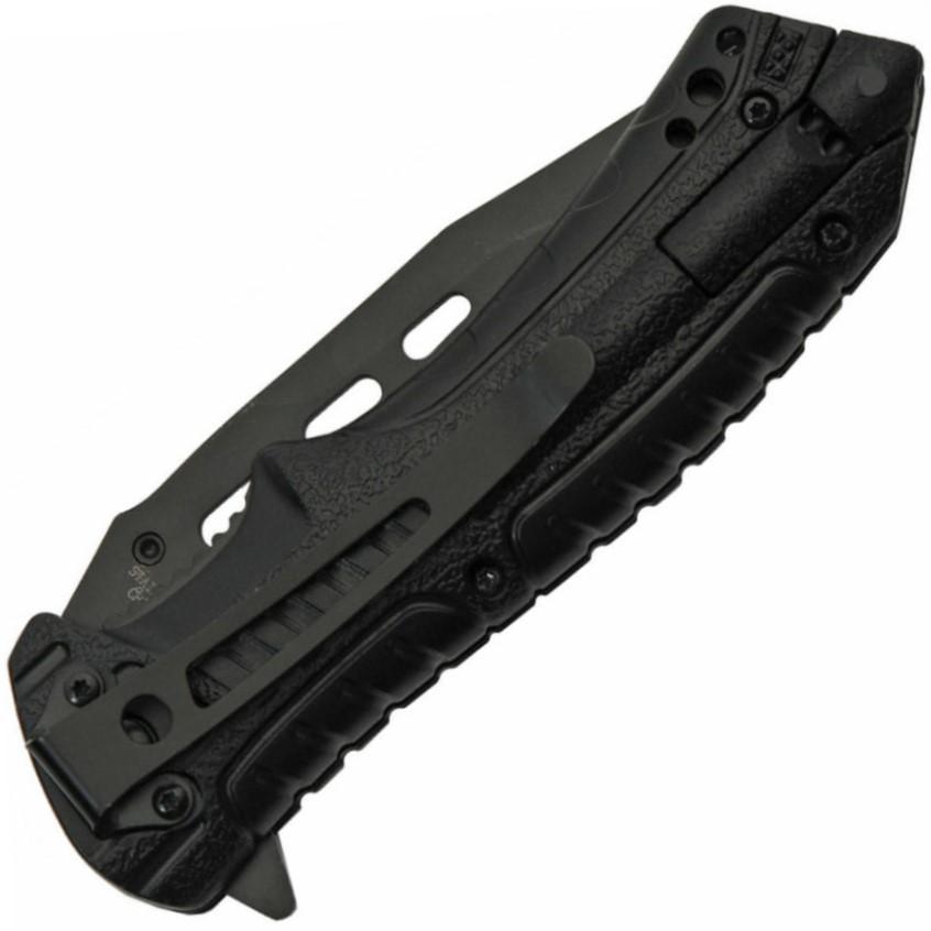 A folded black 3.5" Rite Edge 3-In-1 EDC Folding Survival Pocket Knife