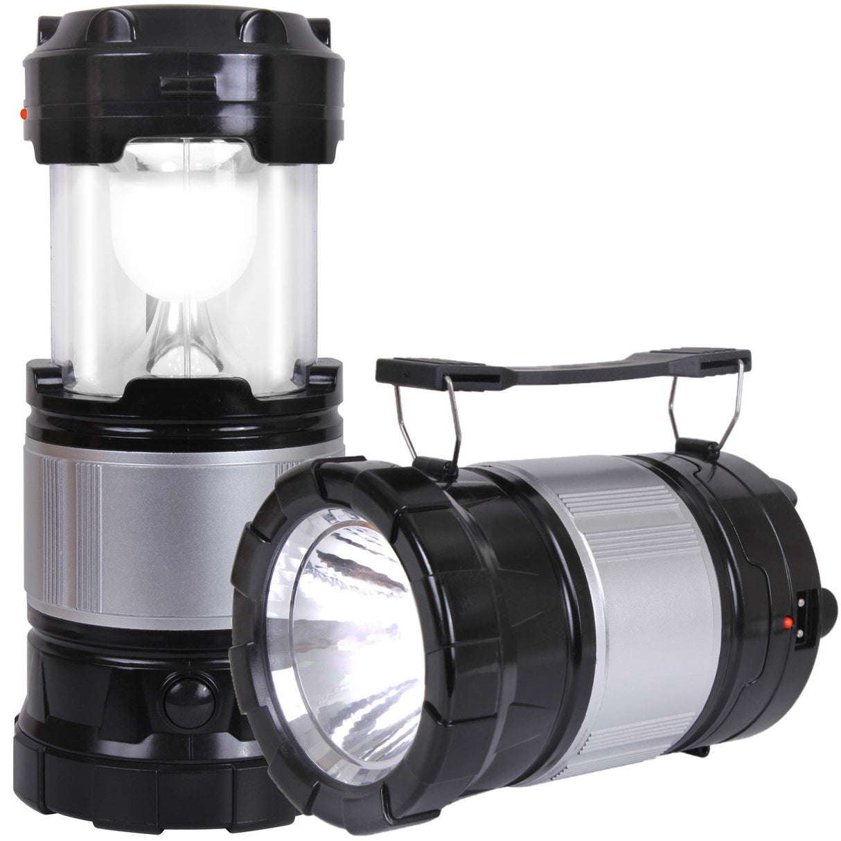 A black Rothco 6-bulb LED solar-powered collapsible lantern and flashlight.