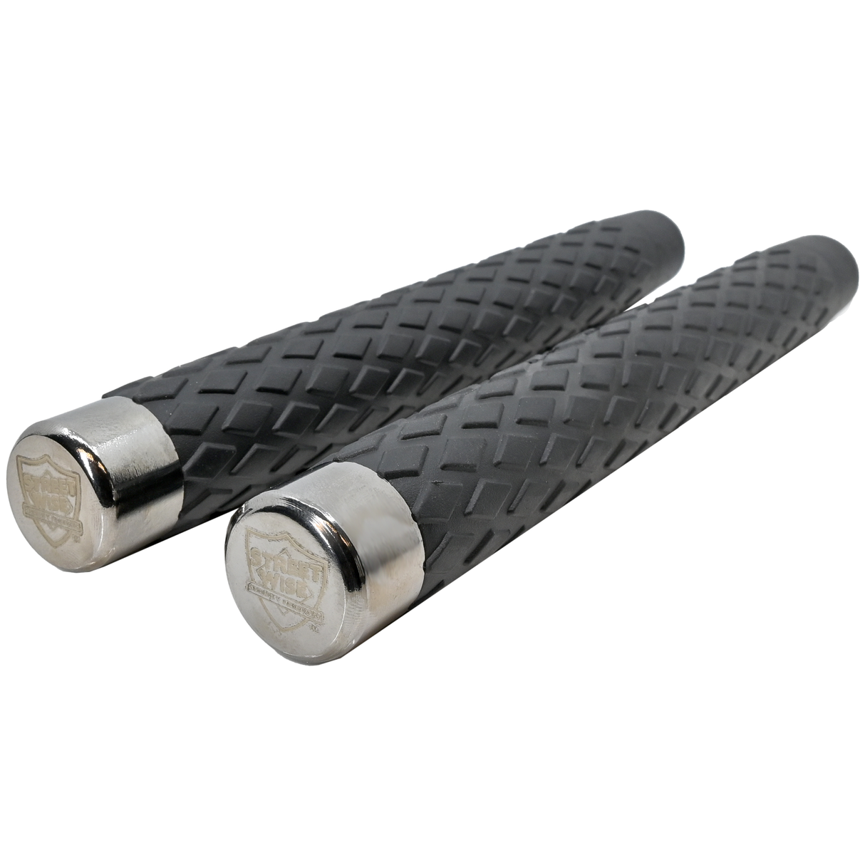 a pair of steel baton in collapsed form