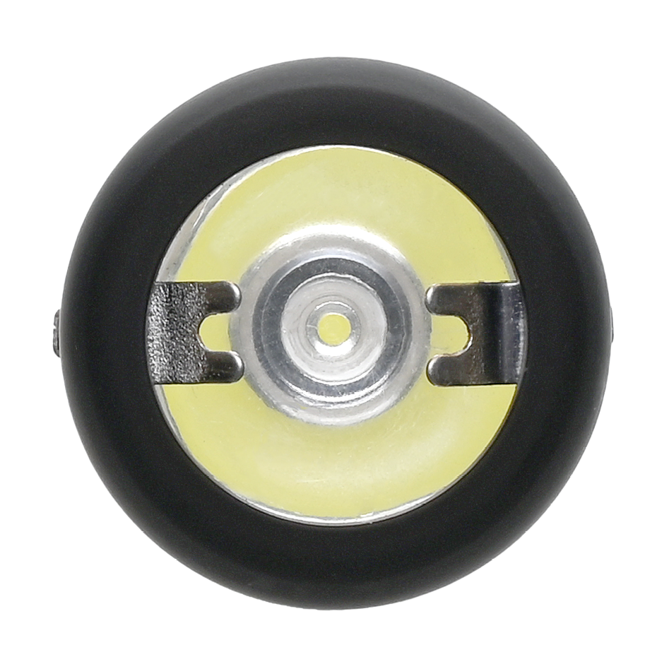 Close-up front view of the circular LED flashlight head of 18-inch Lightning Rod LED Stun Gun Baton from Streetwise