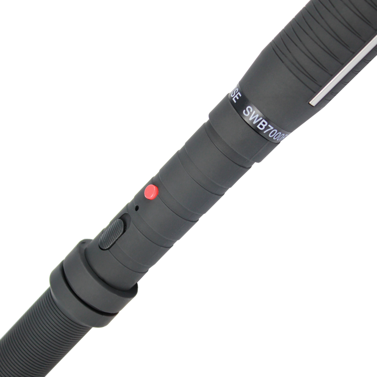 Close up view of the baton handle of 18-inch Lightning Rod LED Stun Gun Baton from Streetwise