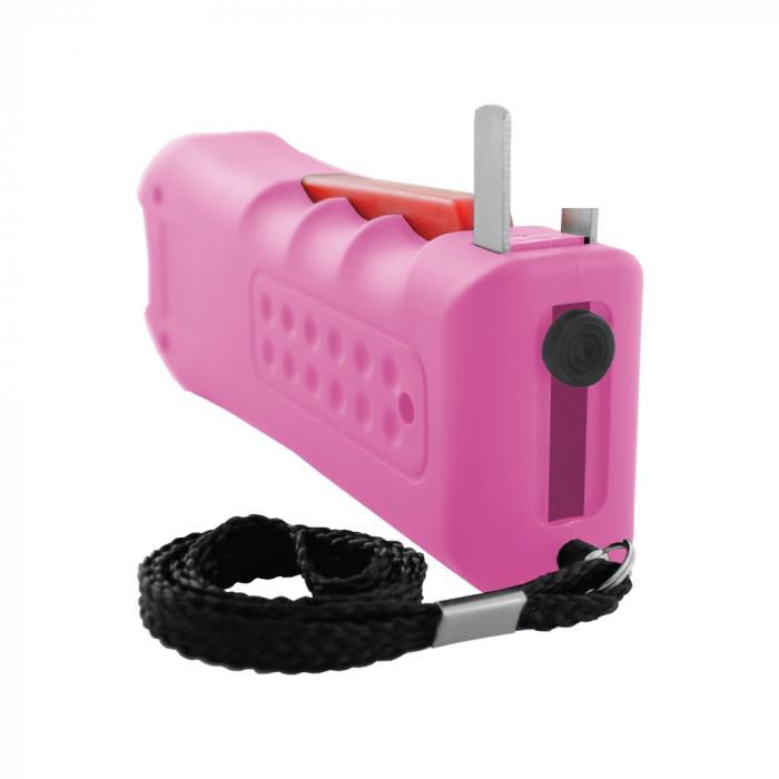 Pink LED Stun Gun Alarm for women with wrist strap from Streetwise Ladies' Choice side view