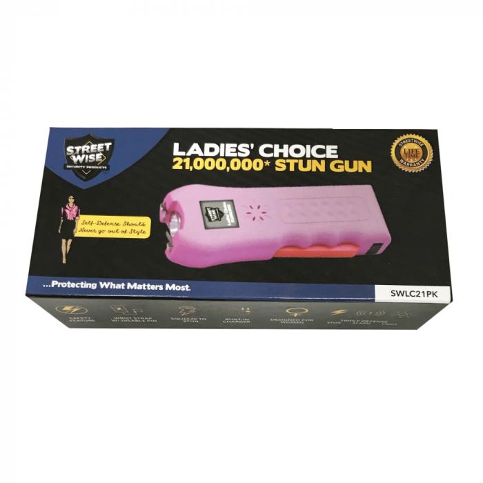Pink LED Stun Gun Alarm for women from Streetwise Ladies' Choice in packaging