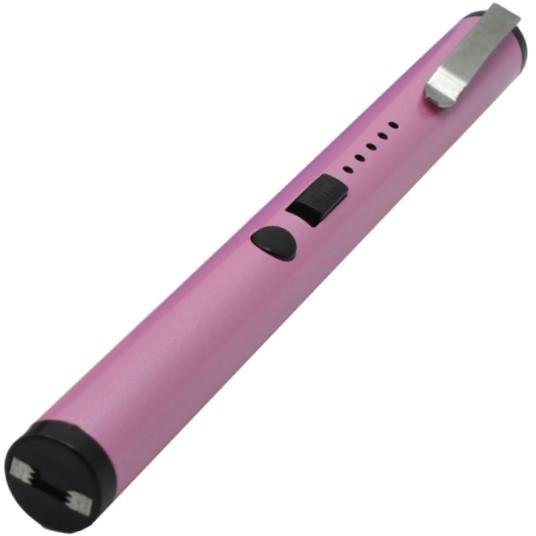 Pink "6 Streetwise Pain Pen rechargeable stun gun, showing the blue battery indicator lights
