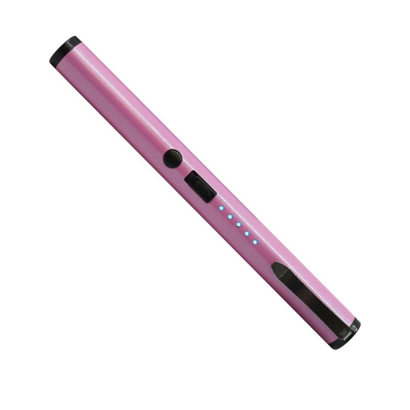 Pink "6 Streetwise Pain Pen rechargeable stun gun, showing the blue battery indicator lights