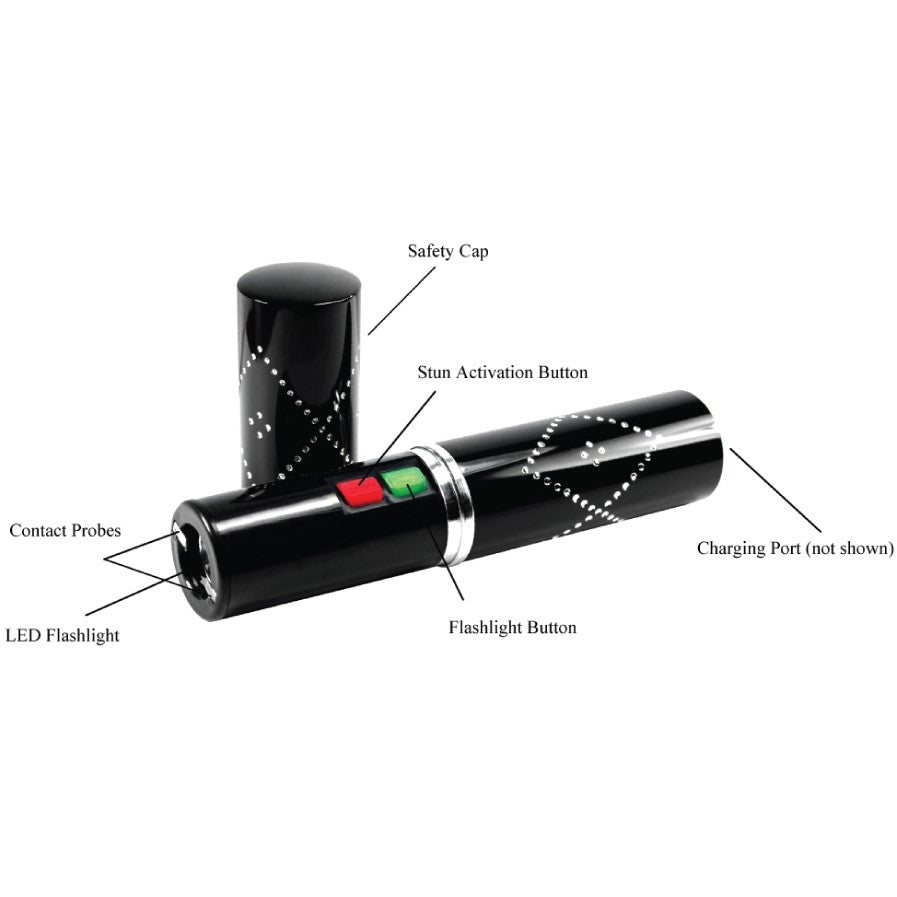 Key features of Black stun gun disguised as a perfume or lipstick tube