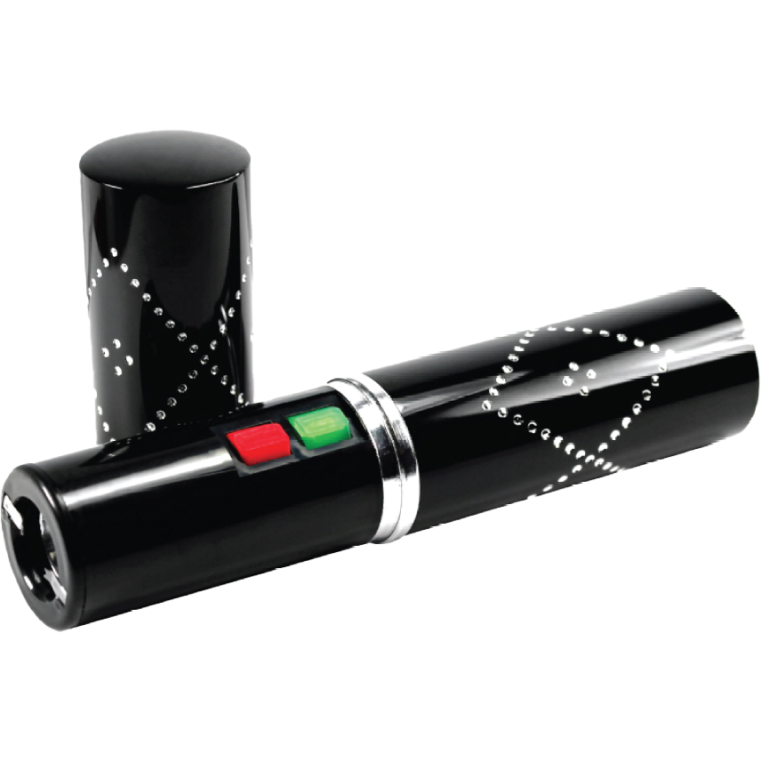 Opened Black stun gun disguised as a perfume or lipstick tube