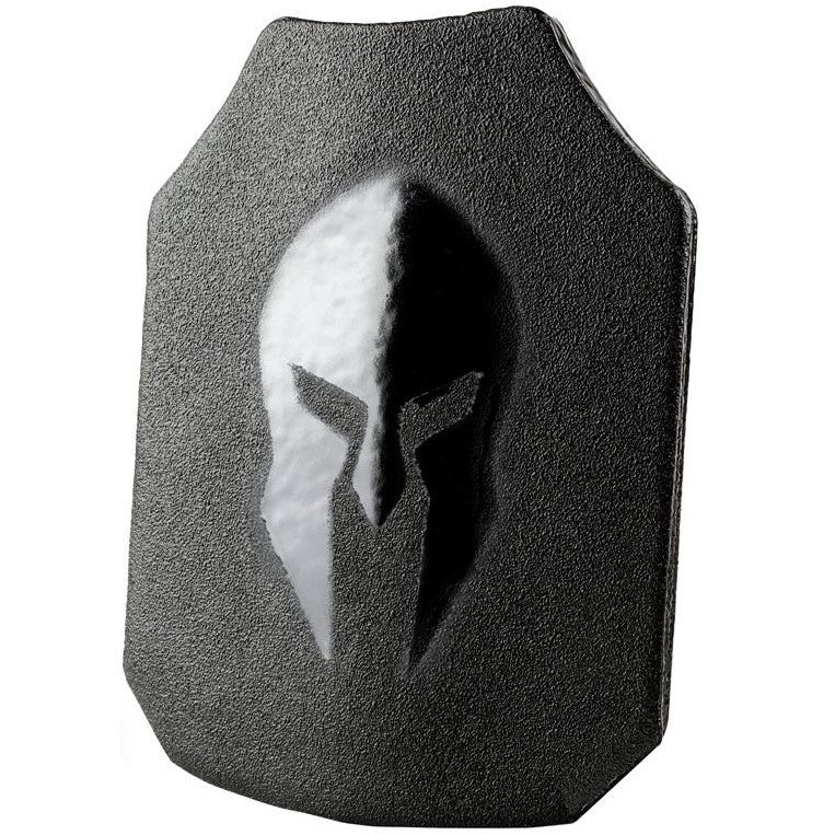 A black Spartan Level III+ AR550 body armor plate