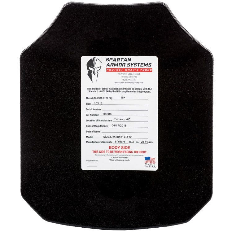 Back view of Spartan Level III+ AR550 Body Armor Shooters Cut