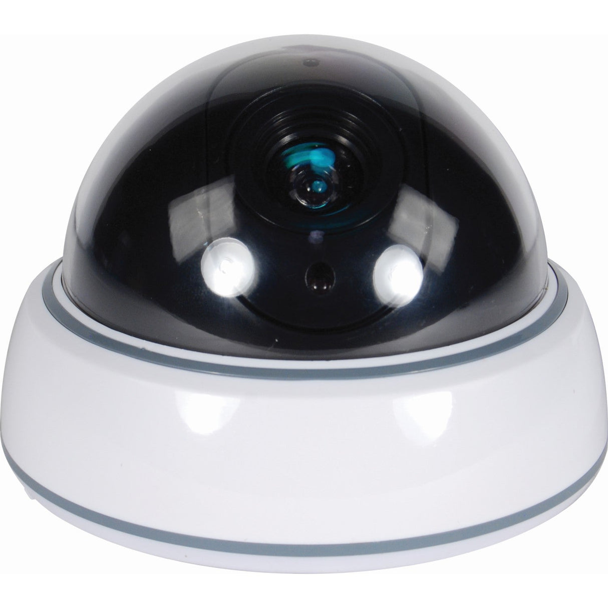 A fake dome security camera with a flashing LED light designed to resemble an actual surveillance camera from SpyWfi