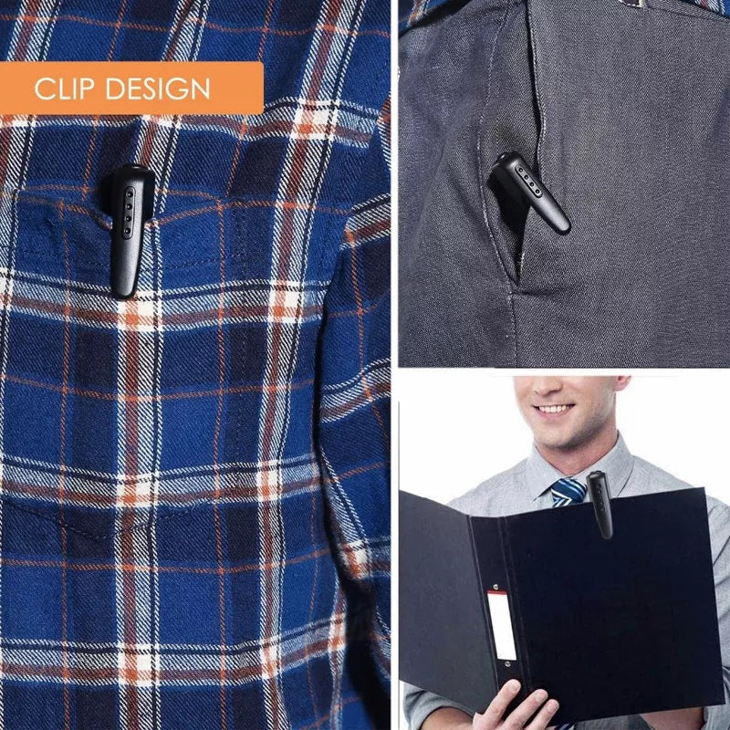 SpyWfi Pocket Clip Pen Rechargeable Hidden Spy Camera 1080p HD DVR clipped in various material like pocket, polo and folder