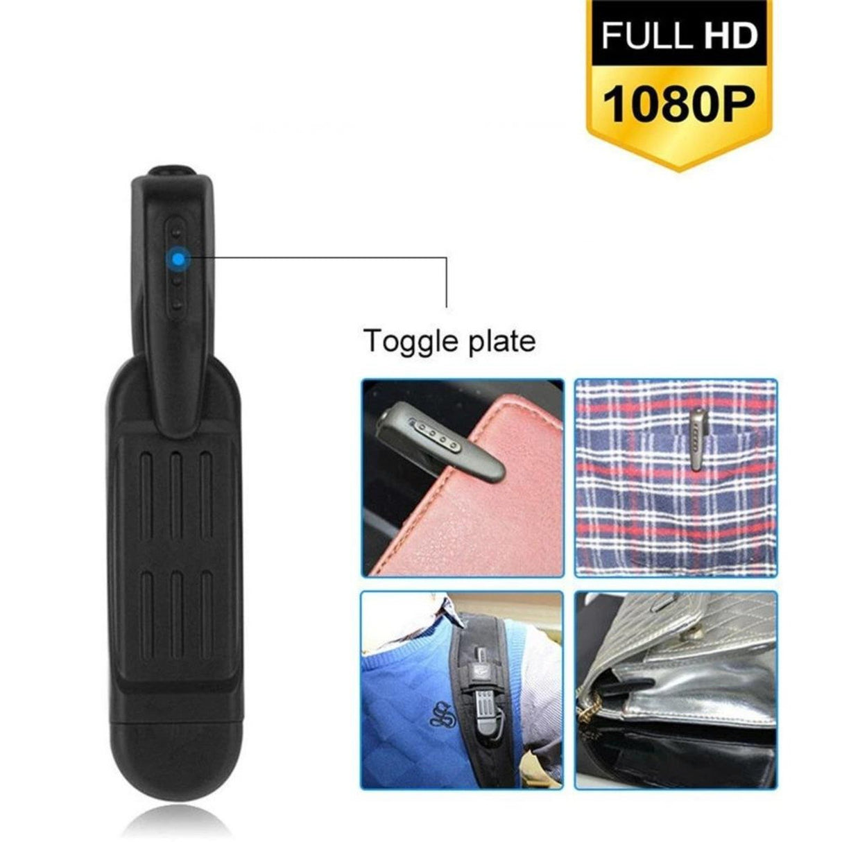 various spots where you can clip the SpyWfi Pocket Clip Pen Rechargeable Hidden Spy Camera 1080p HD DVR