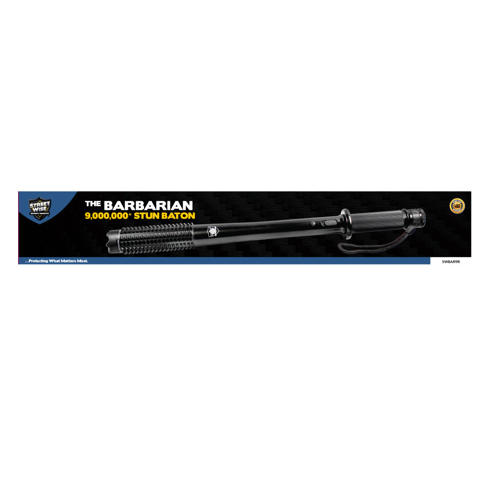 19 inch Barbarian LED Stun Gun Baton with wrist strap from Streetwise in packaging