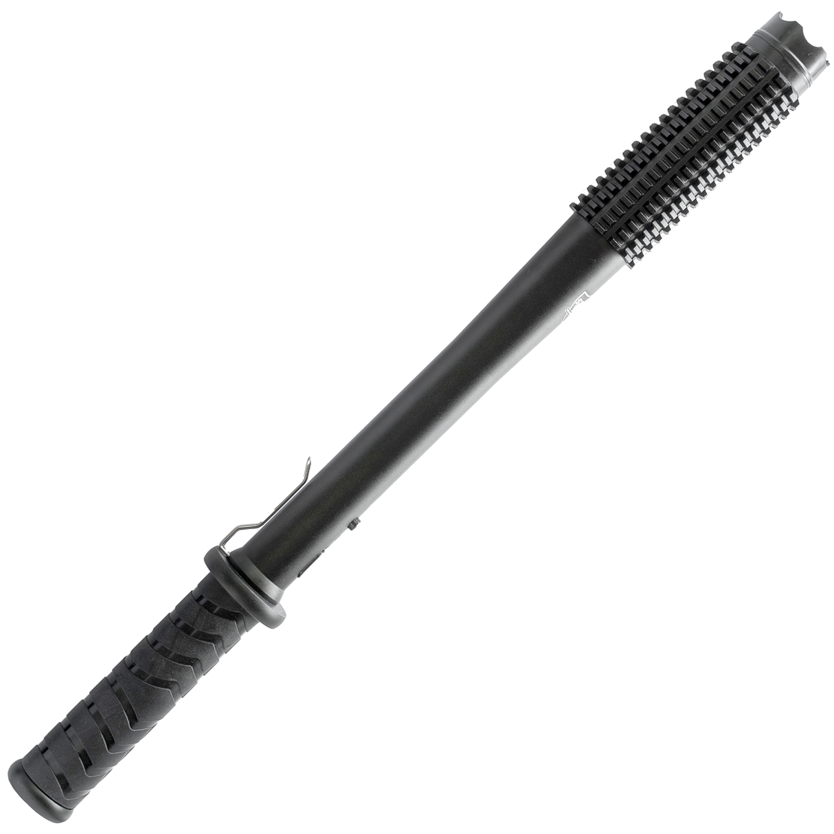 Sideview of 19 inch Barbarian LED Stun Gun Baton with wrist strap from Streetwise showing its metal clip