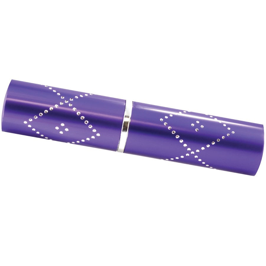 a view of Streetwise™ Perfume Protector Disguised Rechargeable Stun Gun 17M violet with its cap on