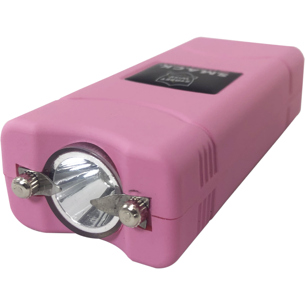 Closeup view of Streetwise S.M.A.C.K. Keychain Stun Gun's flashlight and probes