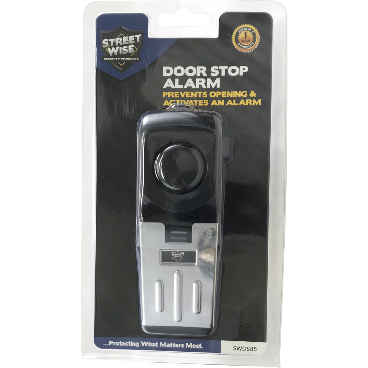 streetwise door stop alarm packaging.