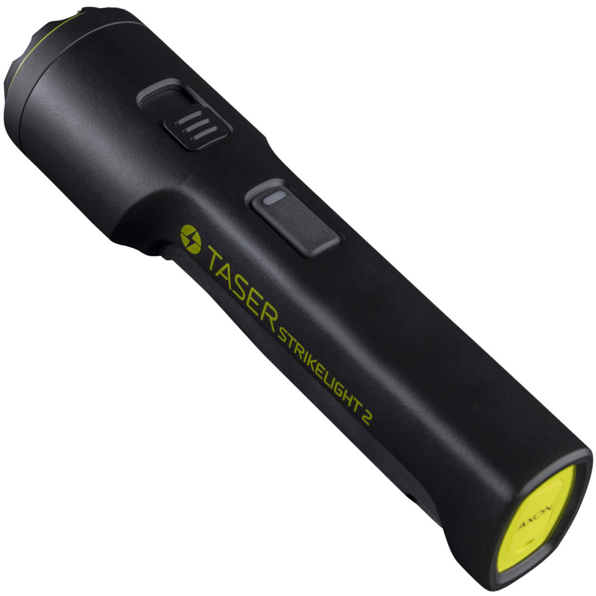 a top view of the TASER Strikelight 2 Rechargeable Stun Gun Flashlight with its buttons