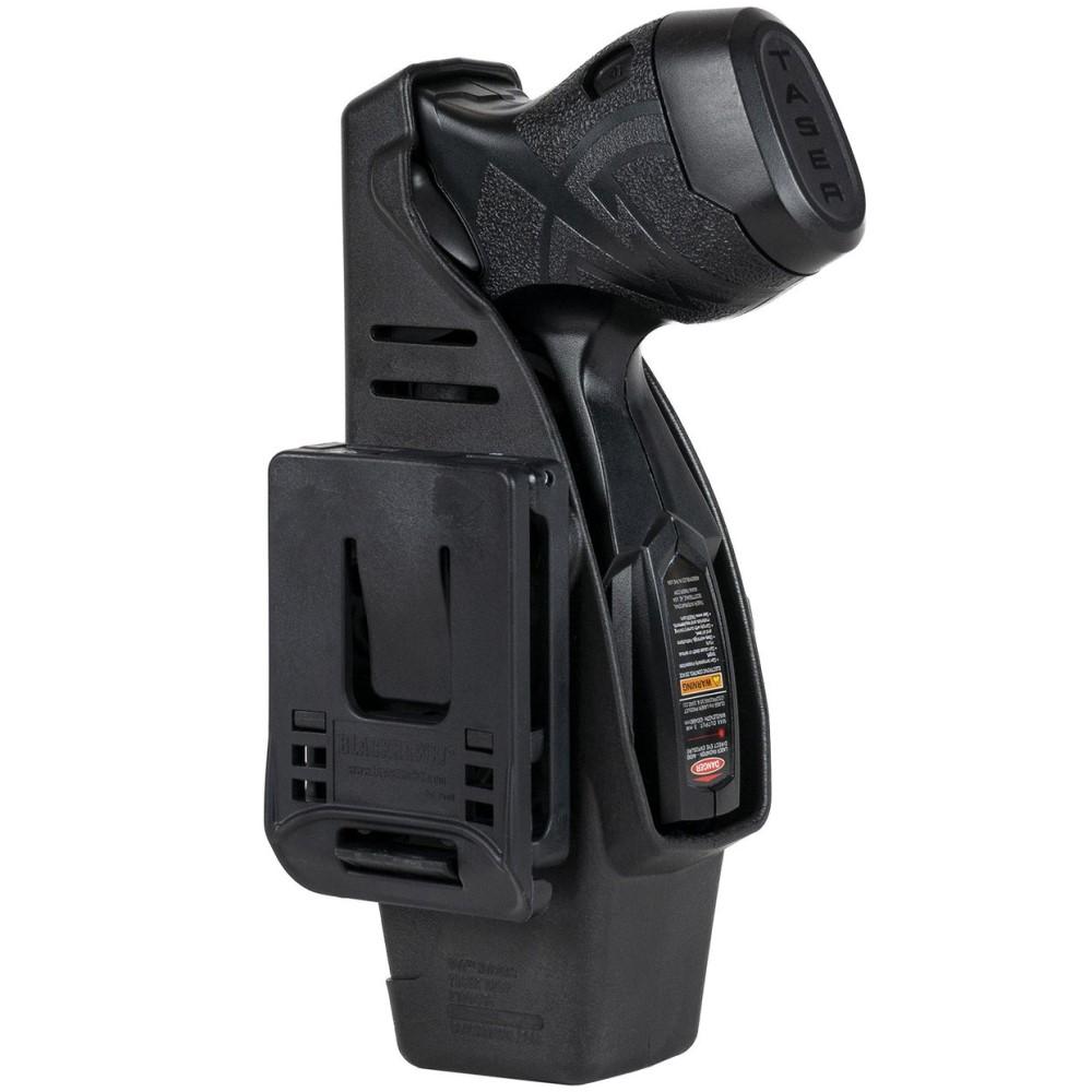 a side view of the TASER X1 Reloadable Shooting Stun Gun in its holster