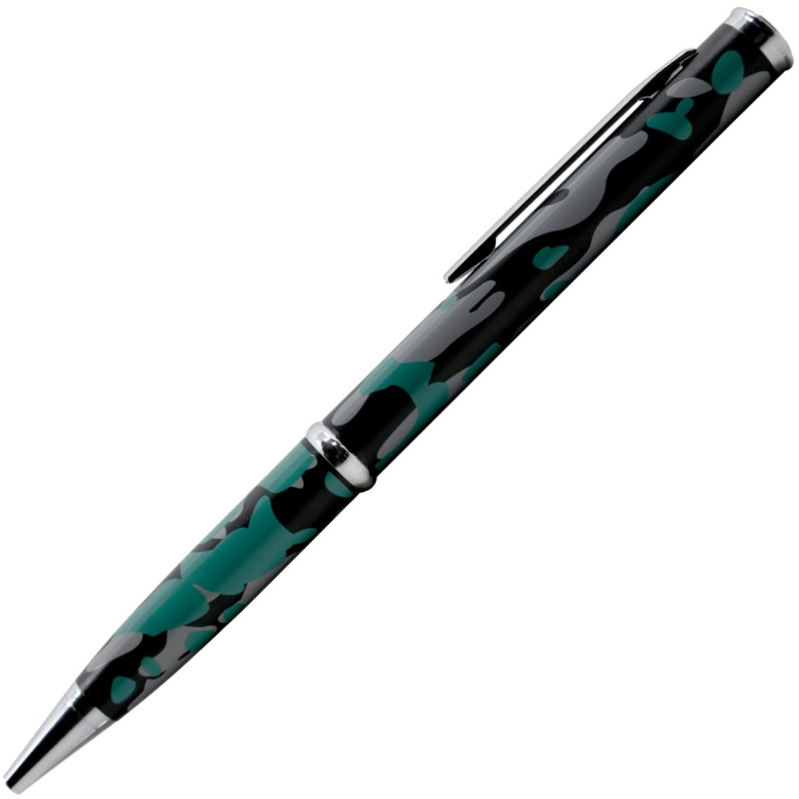 Green & Black Camouflage 2.13" Weapontek Concealed Stainless Steel Serrated Pen Knife with cap on
