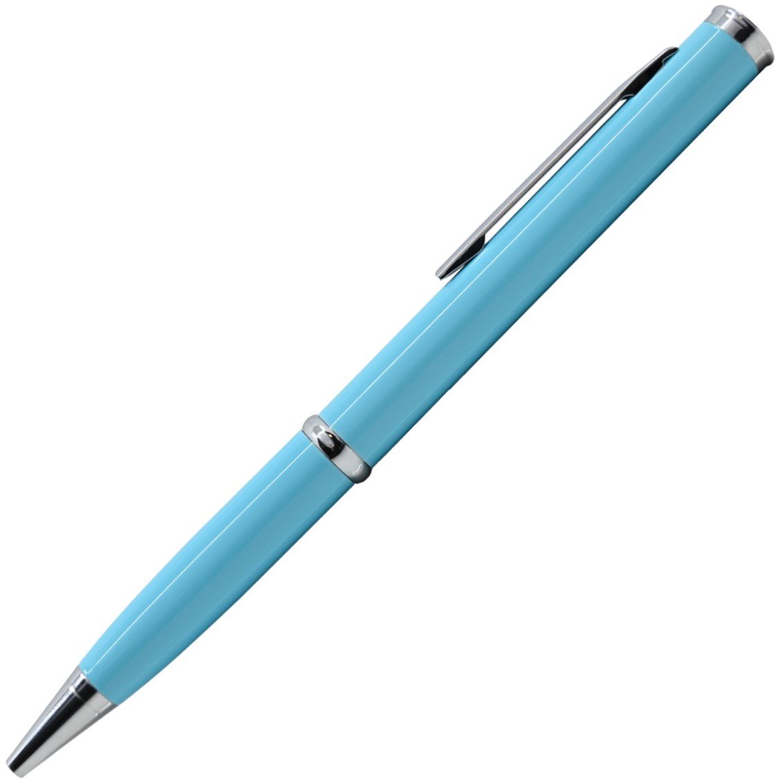 Light Blue 2.13" Weapontek Concealed Stainless Steel Serrated Pen Knife with cap on