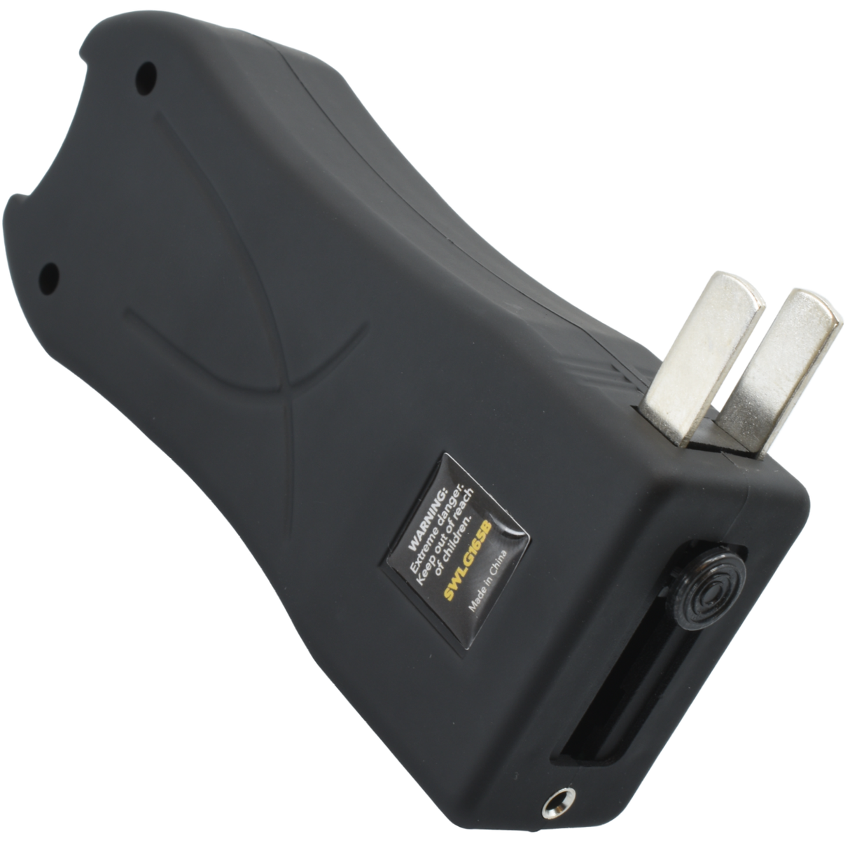 Streetwise Lifeguard Mini Rechargeable Stun Gun with built-in charging prongs extended from the base