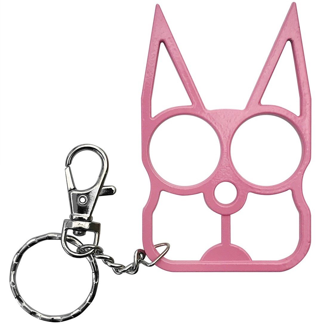a pink WeaponTek Cat Keychain Self-Defense Metal Knuckle Weapon