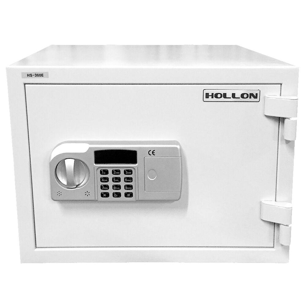 A closed white Hollon 360E Fireproof Electronic Keypad Lock Home Safe