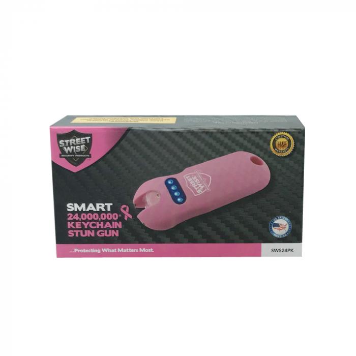 Pink Streetwise Stun gun with Flashlight in a packaging