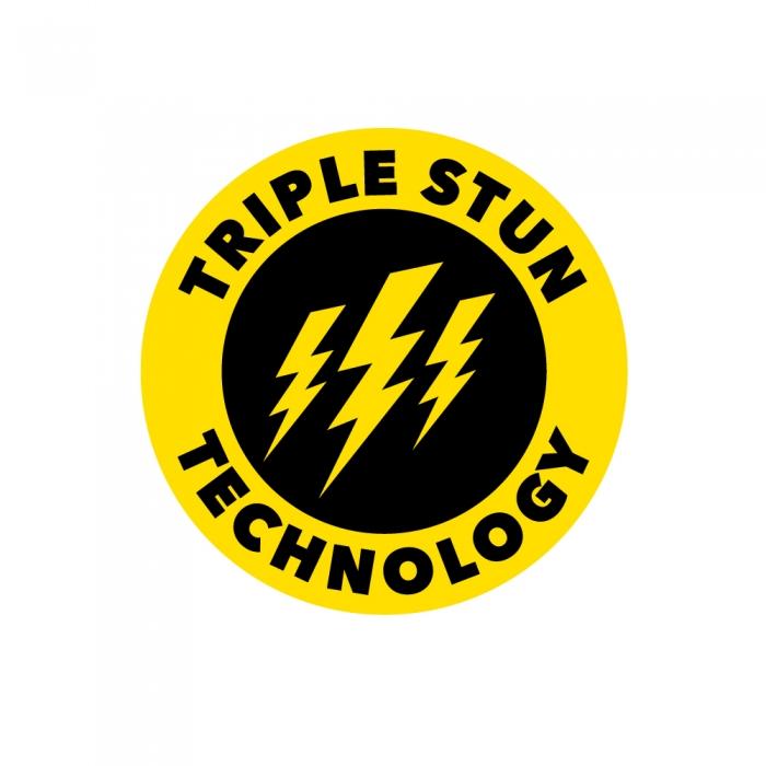 Yellow and black logo with text: TRIPLE STUN TECHNOLOGY