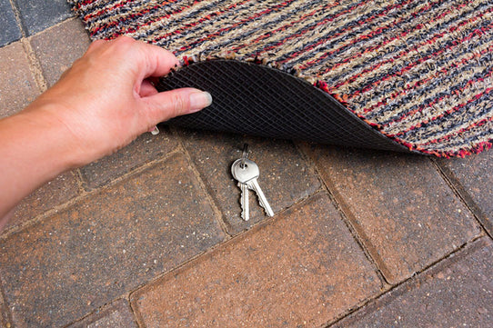 keys beneath home mat