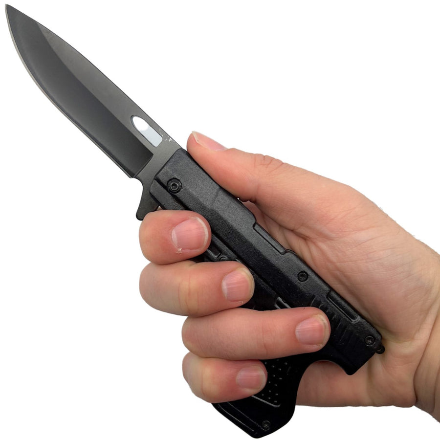 ElitEdge® Gun Folding Stainless Steel Pocket Knife 3.75" w/ Holster