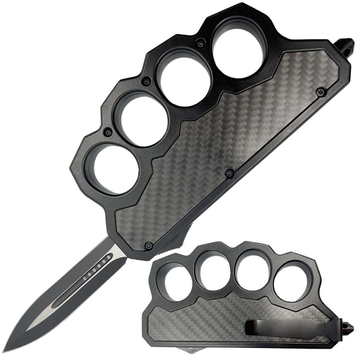 ElitEdge® Automatic OTF Stainless Steel Knuckle Duster Knife 3.5" The